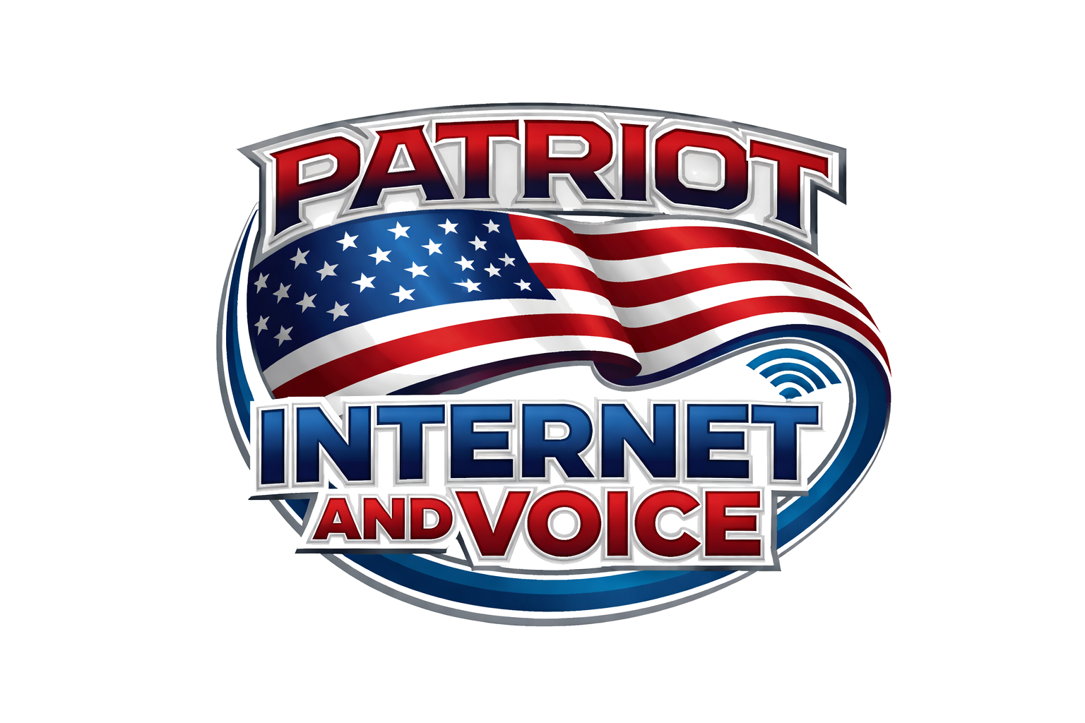 Patriot Internet and Voice logo featuring an American flag.